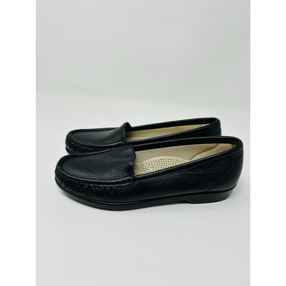 SAS Simplify Womens 6 S Slim Black Leather Loafers Comfort Shoes USA Made